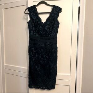 Lace evening wedding guest dress with underlay